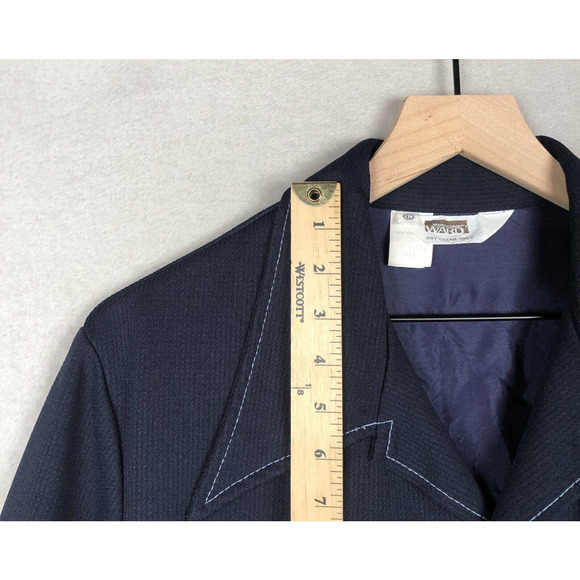 VTG MONTGOMERY WARD Jacket Sz L (42") Blue Pointy Collar USA 70s Pockets Button - Picture 8 of 16